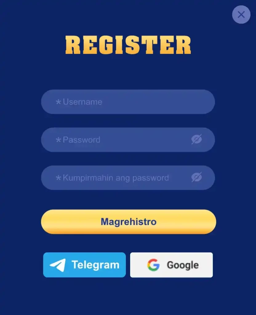 ph958 register page form for creating online casino account